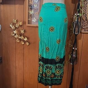 Handmade Green and Black Patterned Women's Wrap Skirt